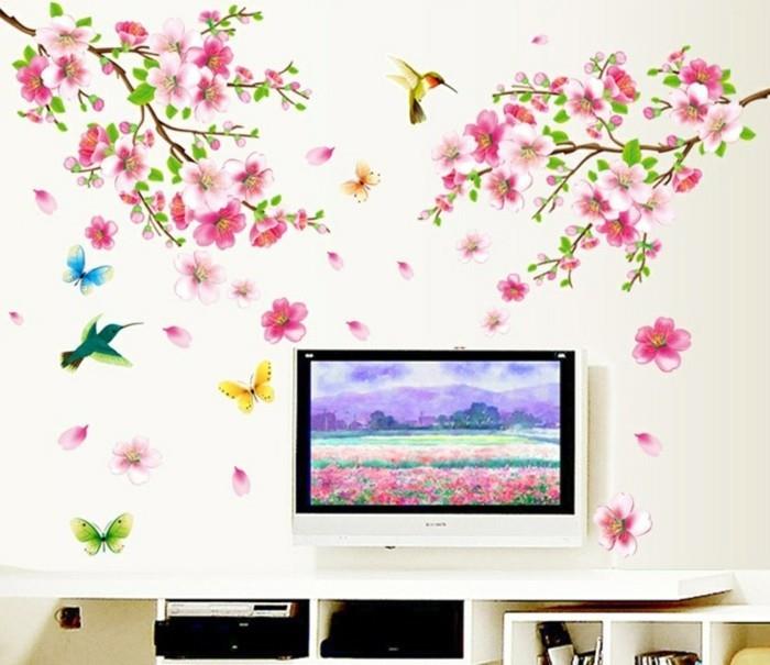 seinä tarrat kukat olohuone ideoita olohuone raikas väri