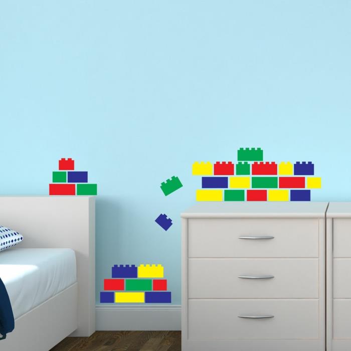 seinä tarrat pojat huone lego värillinen hauska vaaleansininen seinämaali