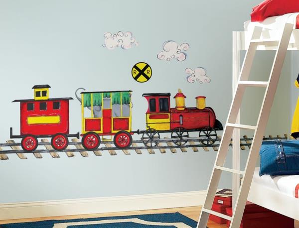 seinätarrat lastenhuone hauska seinäsuunnittelu lasten parvisänky