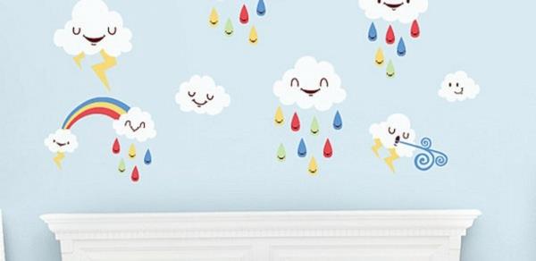 seinätarrat lastenhuone pilvet sade vaaleansininen seinämaali