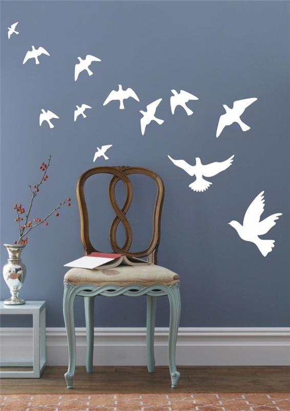 seinätarrat valkoiset linnut siniset seinät