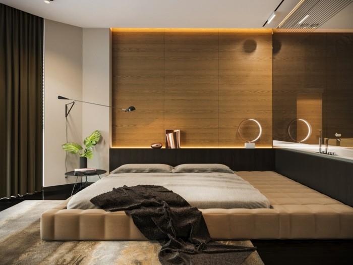 seinäverhous puu puupaneelit makuuhuone moderni valaistus