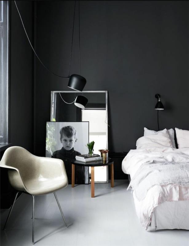 seinämaali ideoita koti ideoita makuuhuone musta seinät nojatuolit