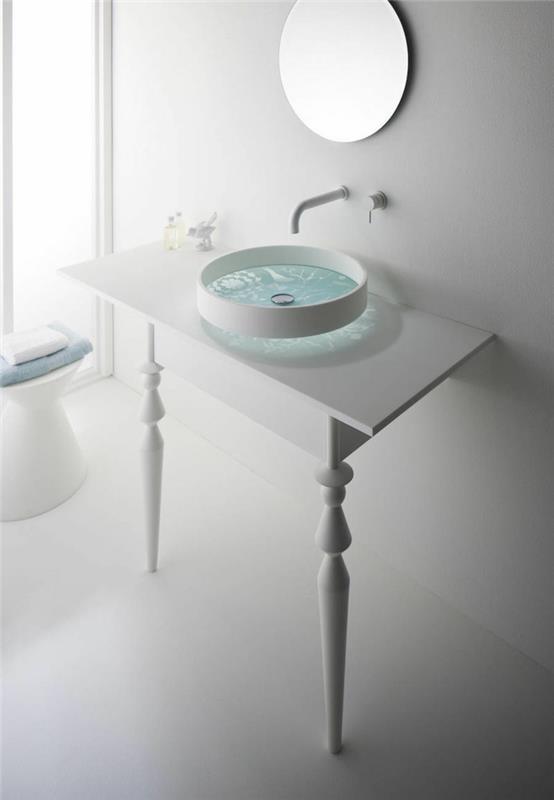 pesuallas design minimalistinen kylpyhuone sisustus valkoinen turhamaisuus seinäpeili
