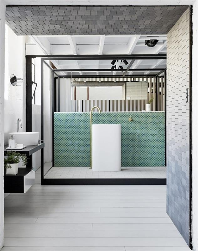 pesuallas muotoilu pyöreä keraaminen hana kromi kylpyhuone sisustus mosaiikki seinälaatat