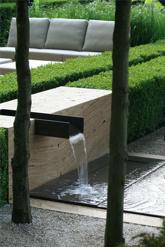 vesiputous puutarhassa minimalistisia puutarhan suunnitteluideoita