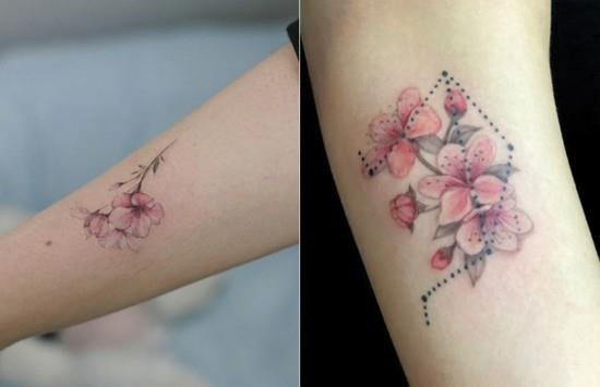 vesiväri kirsikankukka tatuointi kyynärvarren
