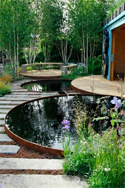 puutarhasuunnittelun ideoita kuvia vesipiste pyöreät altaat