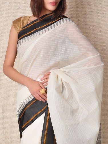 Fehér Kanchi pamut Saree