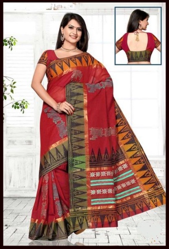 Kanchi Cotton Saree templomszegéllyel