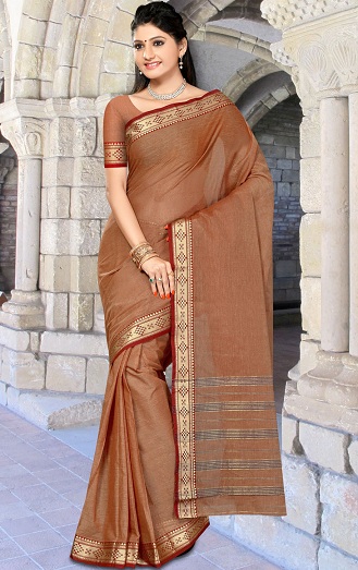 Elegáns barna Kanchi pamut Saree