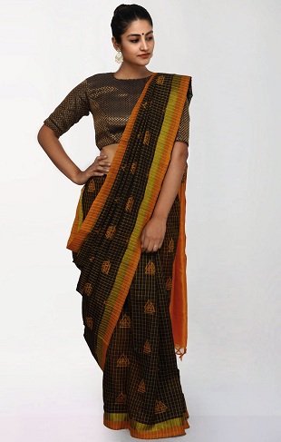 Sort og orange Kanchi Handloom Saree