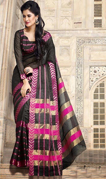 Sort og lyserød Chanderi Wedding Saree