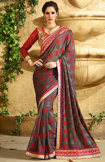Designer rød gylden saree til bryllup