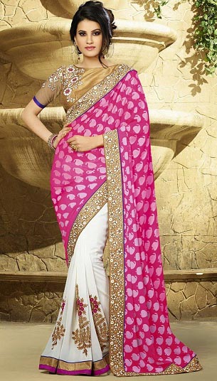 Pink and White Wedding Saree