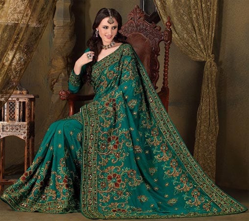 Mørkegrøn Wedding Saree