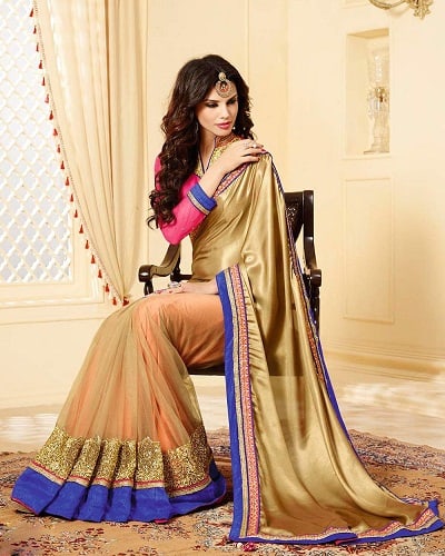 Golden Net Wedding Saree