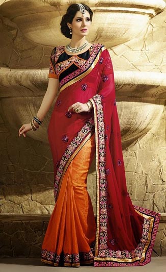 Orange og Maroon Saree