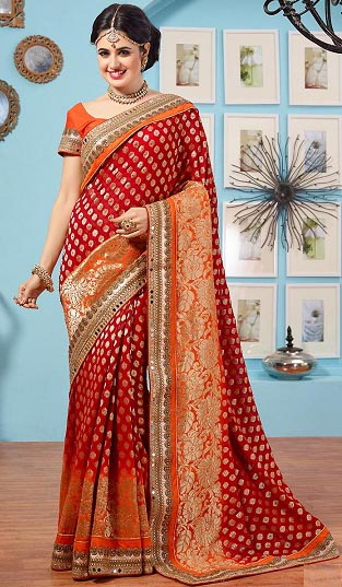 Voguish Red Color Saree