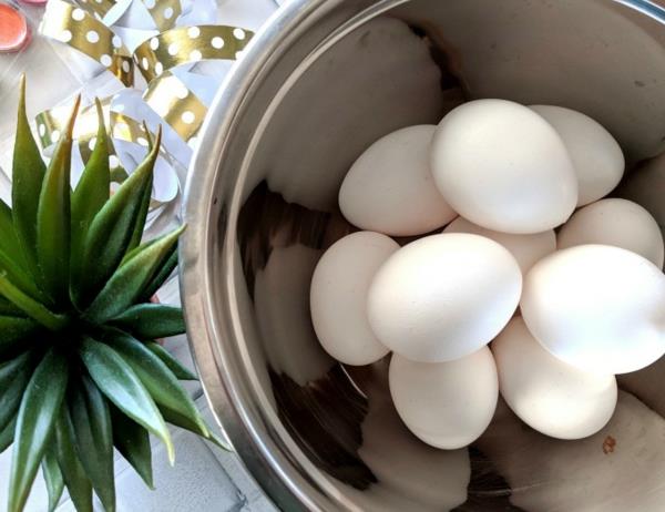 Puhalla valkoiset munat ja koristele ideoita pääsiäiskoristeeksi