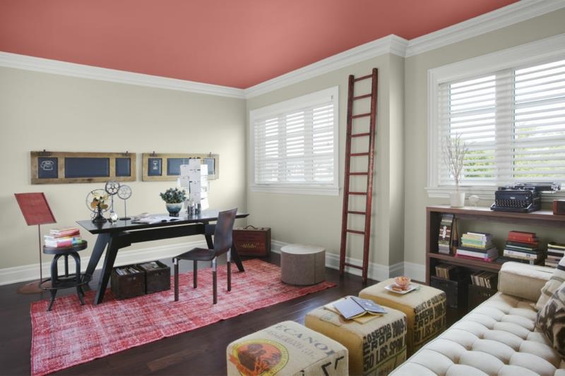 valkoinen seinäväri kattoväri vaaleanpunainen kotitoimiston seinän värit yhdistyvät