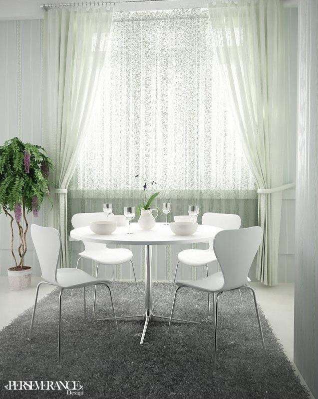 valkoiset huonekalut ruokasalissa