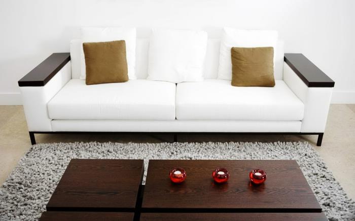 valkoinen olohuoneen kalusteet valkoinen sohva puinen sohvapöytä matto