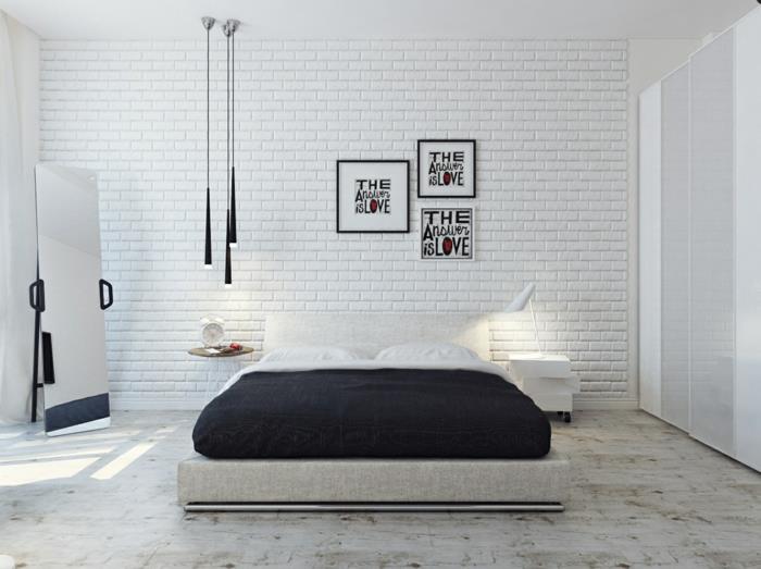 valkoinen makuuhuone aksentti seinään riippuvalaisimet viileä lattia