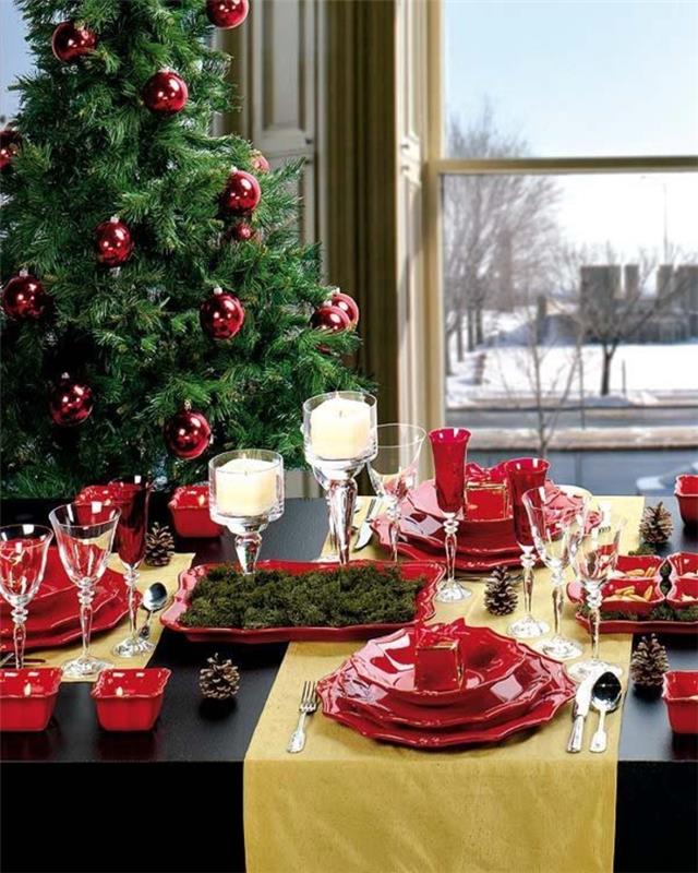 Joulupöydän sisustusideoita punaisia ​​ruokia