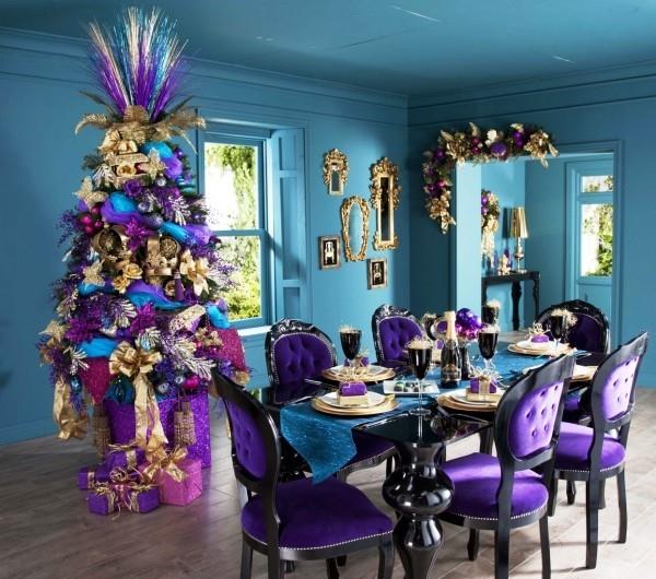 Joulupöydän koristelu violetti ylellisyyttä