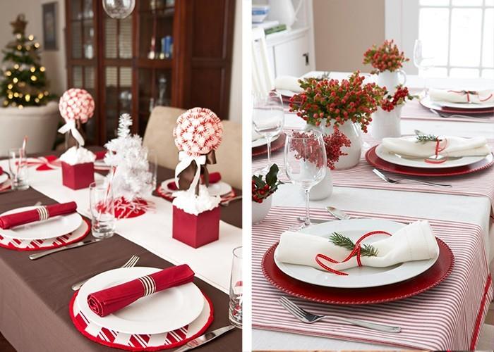 joulupöydän koristeelliset lautasliinat koristeena valkoinen pöytäliina