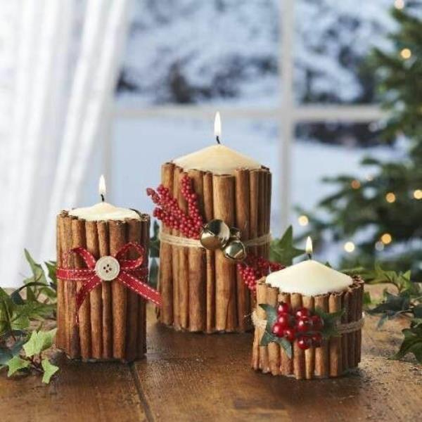 joulu käsityöideoita joulukoristeet tinker kynttilät kanelitangot