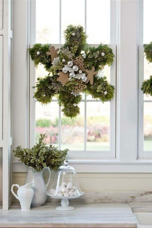 joulukoriste ikkuna tyylikäs ikkunan sisustus luonnolliset värit