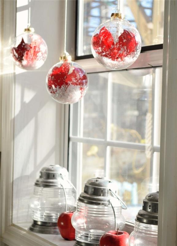 joulukoriste ikkuna ikkuna joulu pallot lasi punainen lyhdyt
