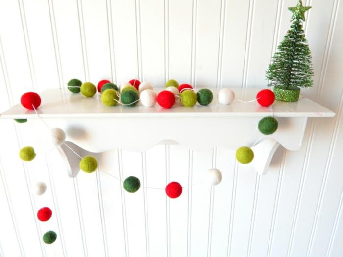 joulukoristeita ideoita diy garland huopapallot punainen vihreä valkoinen
