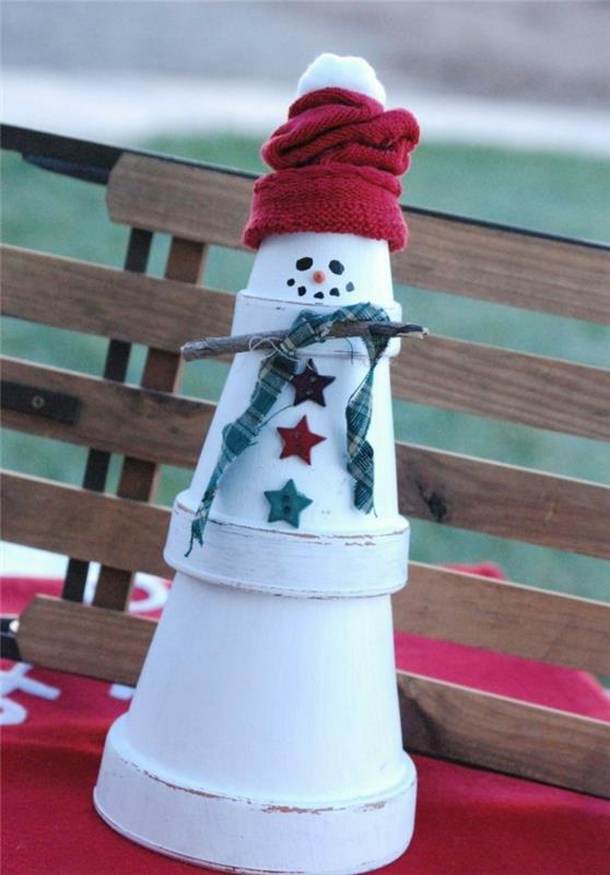 joulukoristeiden ideat diy lumiukko maalaa kukkaruukut valkoisiksi