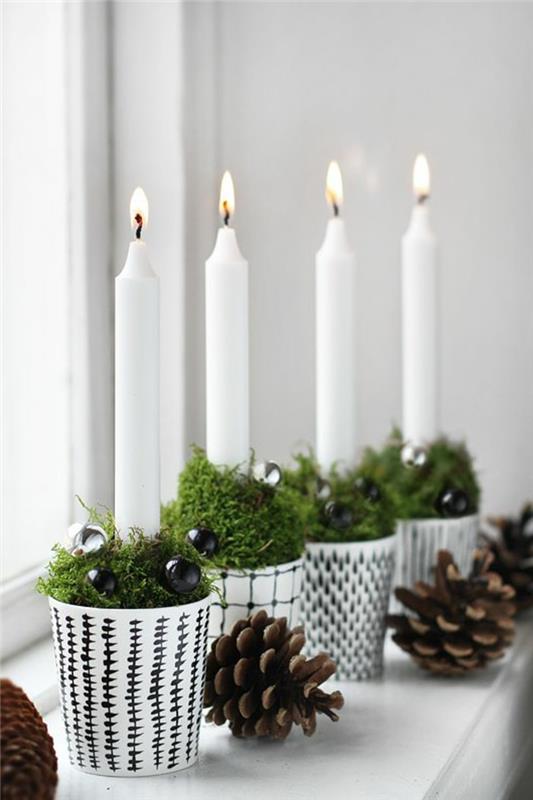 joulukoristeita ideoita skandinaavisia ikkunakoristeita kynttilöitä adventtiseppele