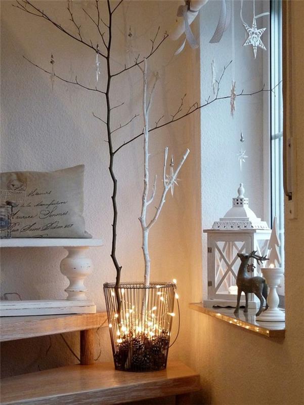 joulukoristeiden ideoita skandinaavisia oksia keiju valot joulutähti