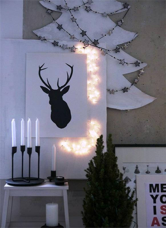 ideoita joulukoristeisiin skandinaaviseen tyyliin kynttilät joulukuusi