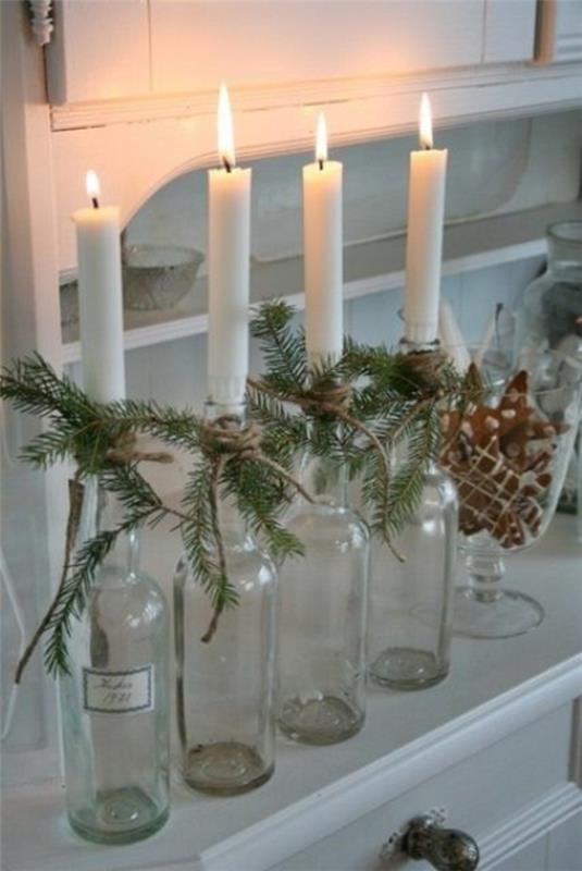 joulukoristeiden ideoita diy joulukoristeita valkoisia kynttilöitä