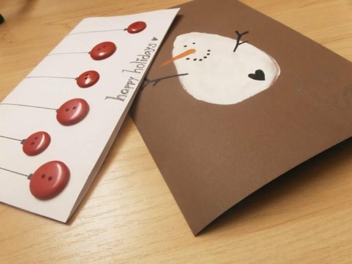 tinker joulukortit diy käärepaperi lumiukko punaiset painikkeet