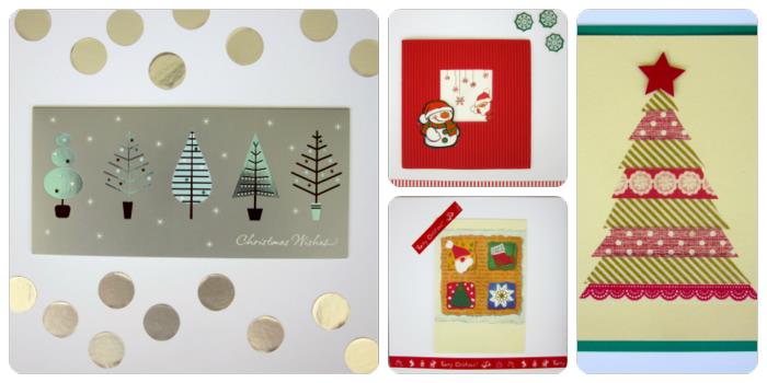 tinker joulukortit diy käärepaperi joulukuusi lumiukko