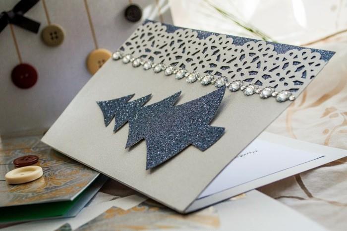 tinker joulukortit joulukuusi hopea glitter