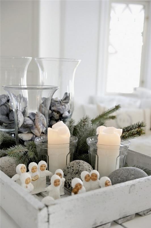 joulukoristeet skandinaaviseen tyyliin kynttilät kivet maalaismainen