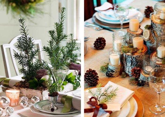 Joulupöydän koristelu kuusen vihreät puupalikat puulevyt kartioita pöydän koristeluideoita jouluun