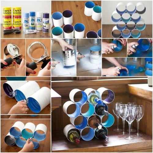 rakentaa viiniteline tinapurkeista diy -projektin viinivarasto