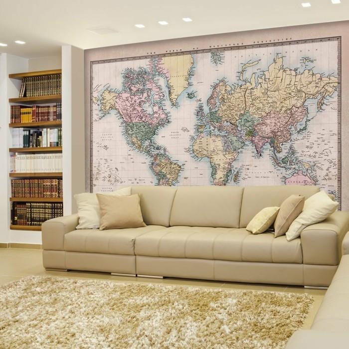 maailmankartta seinä aksentti seinä olohuone beige värivivahteet kodikas