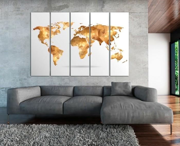 maailmankartta seinä tyylikäs seinäkoriste harmaa olohuoneen sohva