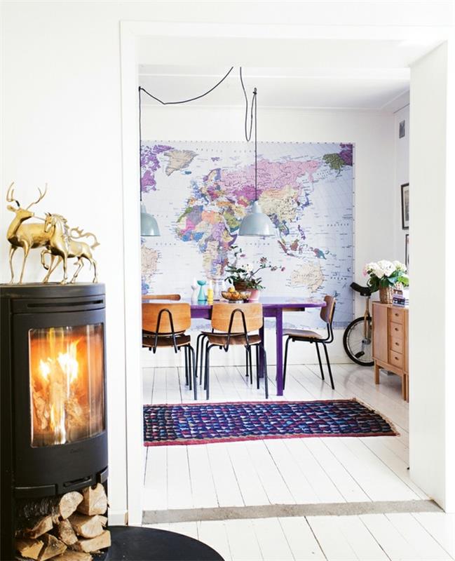 maailmankartta seinä värillinen seinäkoriste ruokasali violetti aksentti