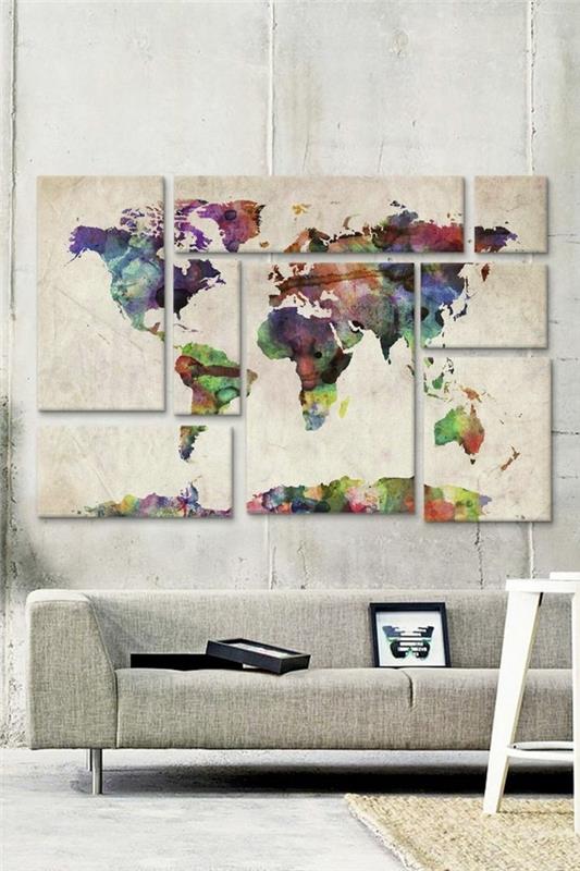 maailmankartta seinän värinen seinäkoriste kangas skandinaavinen olohuone